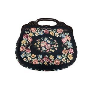 Vintage 1940’s needlepoint large handbag colorful floral tapestry pattern artsy